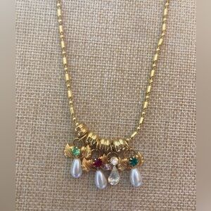 Birthstones Angel Charms Necklace Faux‎ Garnet Peridot Blue Topaz Pearls